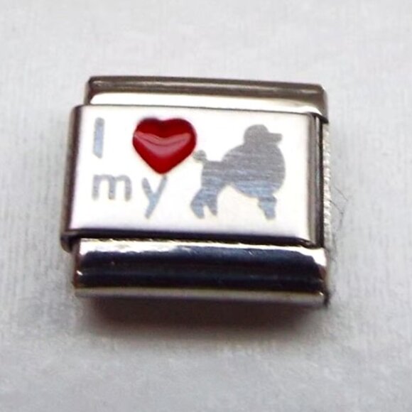 I heart My and a Poodle laser 9mm stainless steel italian charm bracelet link - Picture 1 of 2